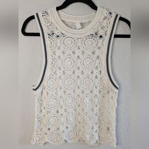 Anthropologie Daily Practice Lace Tank Crochet Neck Scalloped Hem S Cream Gray